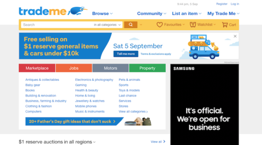 TradeMe home page