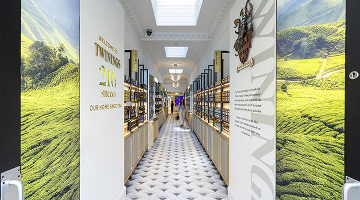 The glamorous entry to the Twinings flagship store.