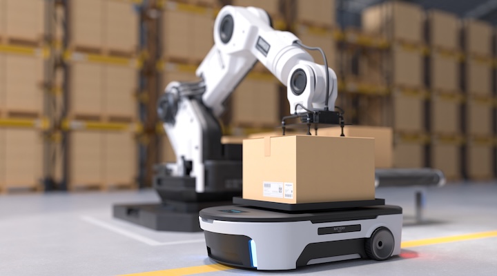 Robot arm picks up box