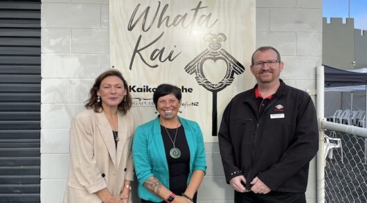 Willa Hand of Foodstuffs, Moana Eruera of NISS and Joe Dodd of NW in Kaikohe supermartket