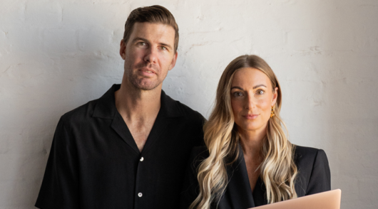 headshot of alf the label founders luke and sophie doyle standing side by side