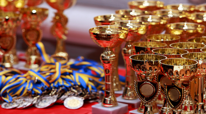 Image of trophies on a table.