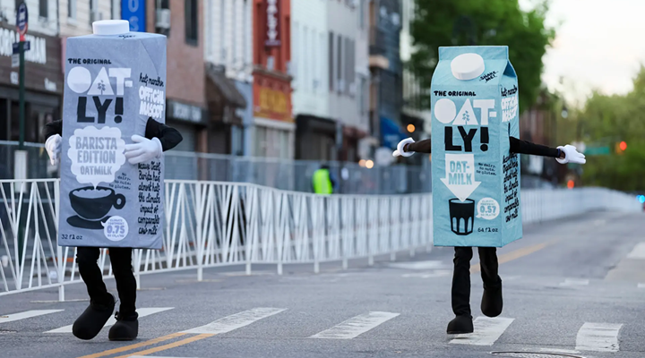 oatly mascots running the new york half-marathon