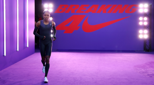 Kenyan sprinter Faith Kipyegon at the Breaking 4 event in Paris, sponsored by Nike