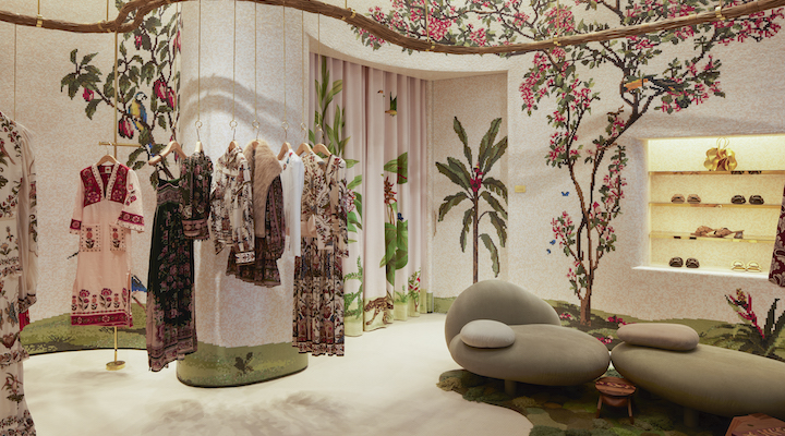 An interior shot of a Farm Rio store located in New York City.