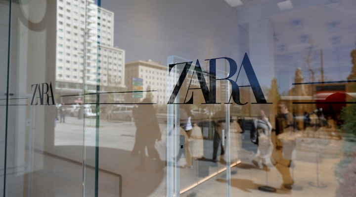 Zara's logo is displayed on a window, at one of the company's largest stores