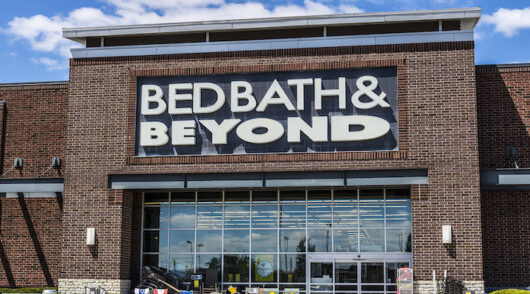 An exterior shot of a Bed Bath & Beyond storefront.