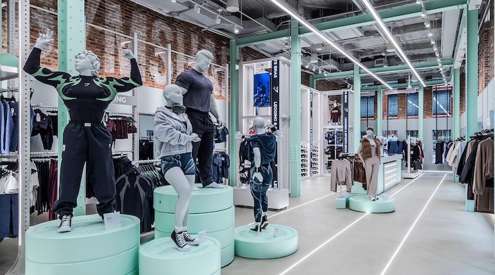 An interior shot of a Gymshark store in New York City.