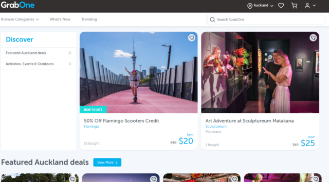 screenshot of GrabOne site