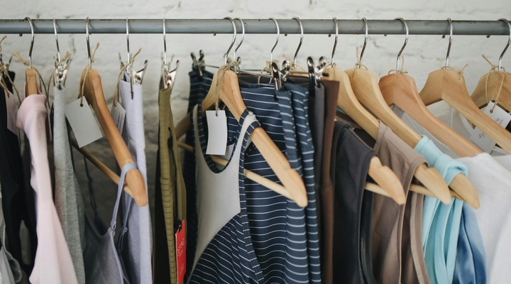 Clothes on hangers.