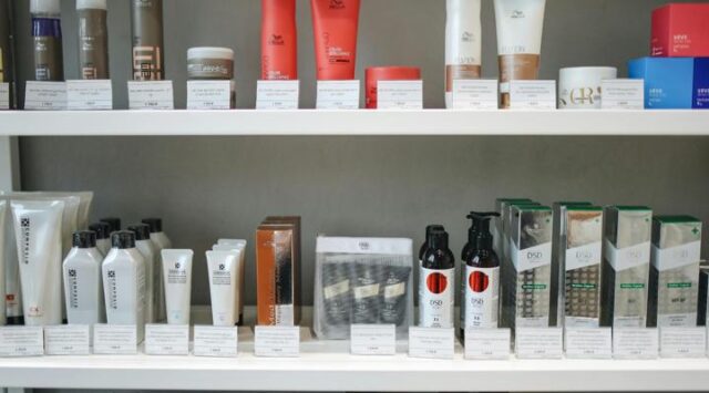 Haircare products on retail shelf