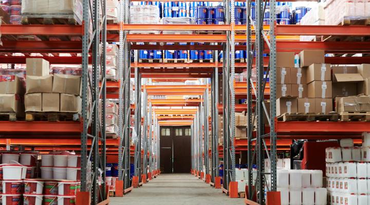 Warehouse supply chain storage racks.