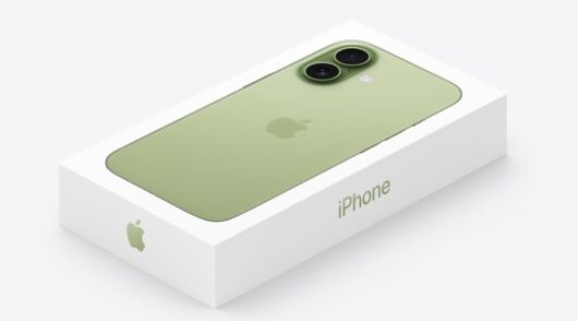 Green Apple iPhone in retail packaging.