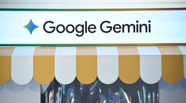 Google Gemini lettering, during the opening of Google's new Artificial Intelligence (AI) centre in Berlin, Germany