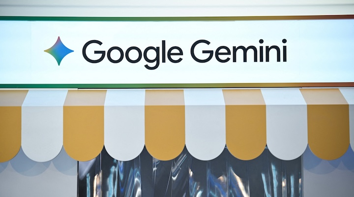 Google Gemini lettering, during the opening of Google's new Artificial Intelligence (AI) centre in Berlin, Germany